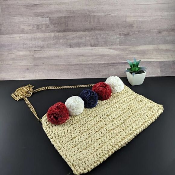 Handbags - Red White and Blue Pom Pom Crossbody